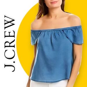 J.Crew Chambray Off Shoulder Ruffle Top XL 100% Cotton Summer Vibes